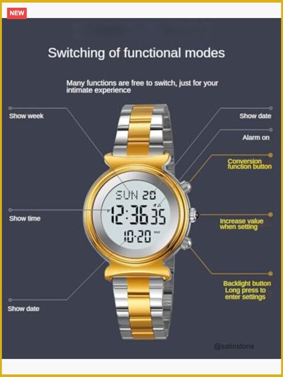 Women\'s Digital Watch Stainless Steel Waterproof Dual Time Date Business Watch main image 6